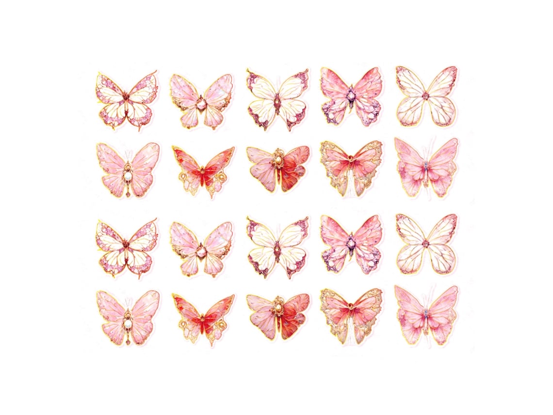 20 pegatinas láser de mariposa dorada, pegatinas DIY para álbumes de recortes, manuales, cuadernos, álbumes de fotos, letras, mariposa rosa.
