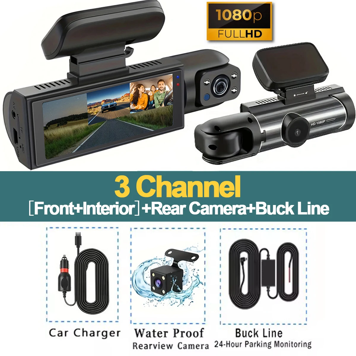 (kit De Instalação Fixa De 3 Canais Com Cartão Sd De 64 Gb) Dvr Automotivo 1080p