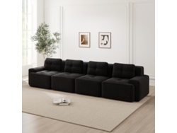 Sofá Modular 4 Plazas De Pana Acolchado Negro