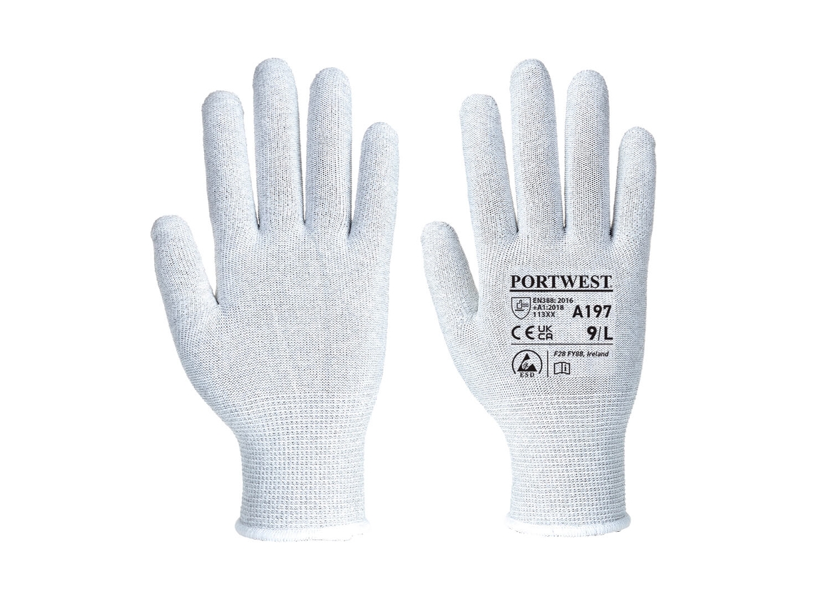 Guante antiestático de poliéster y fibra de carbono / Gris / S Portwest