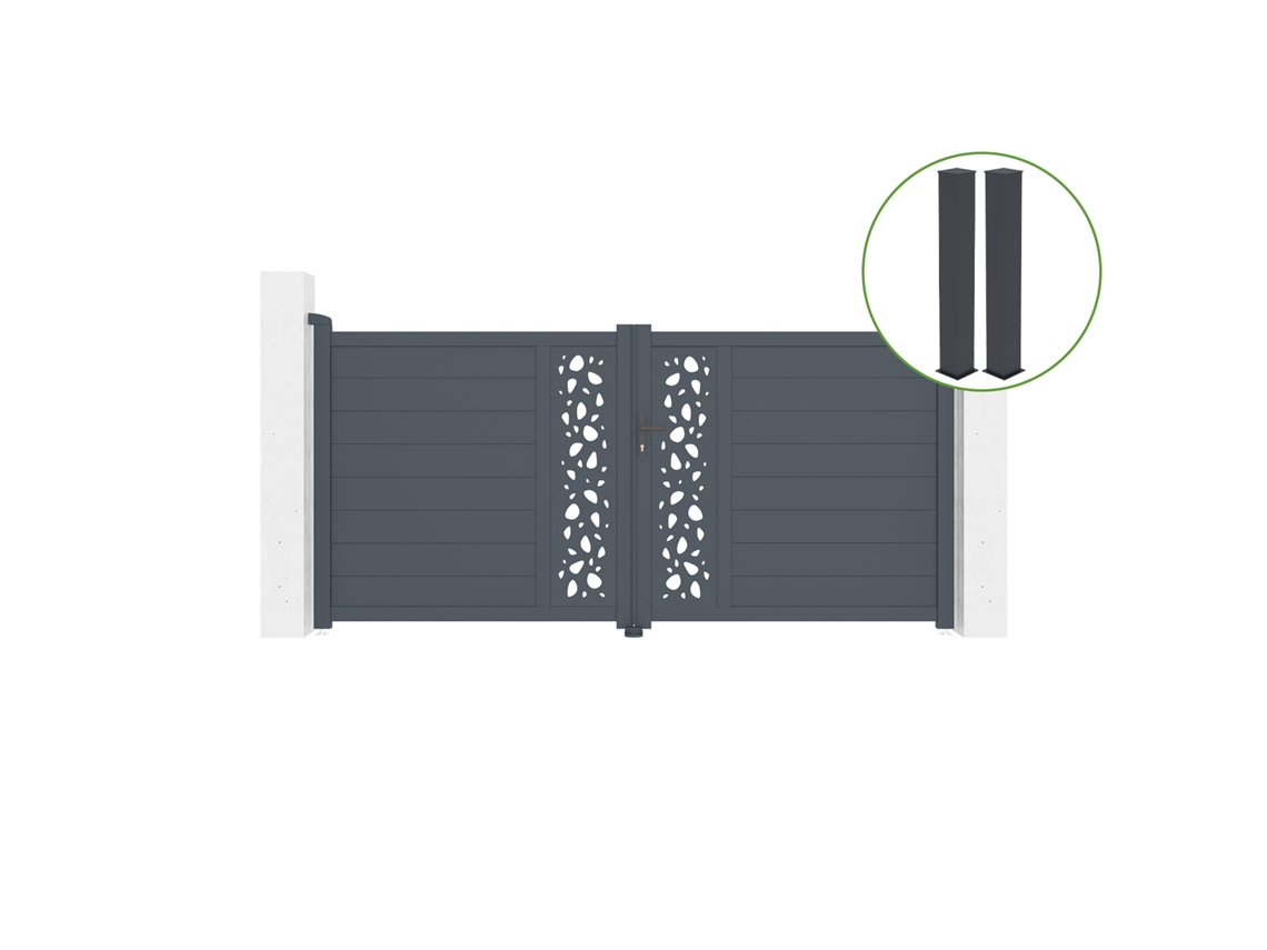 Puerta abatible 3m SUNNY H.140cm aluminio gris 2 postes 20x20cm H.166cm CASANOOV