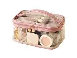 Bolsa de cosméticos transparente, impermeable, de PVC con cremallera y asa para viajes KOFIHETY