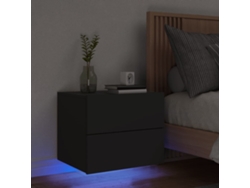 Mesita de Noche Pared Luces Led Madera Negro