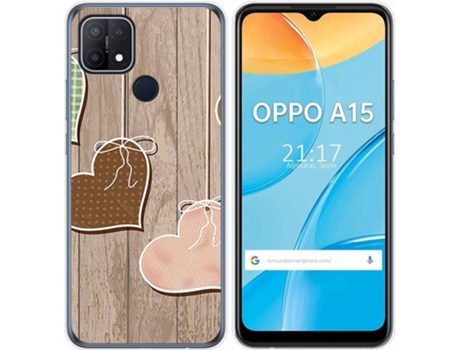 Carcasa Oppo A15 TUMUNDOSMARTPHONE Corazones Madera