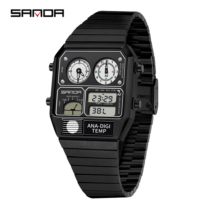 Reloj digital LED MDUG para hombre con esfera cuadrada, resistente al agua (blanco y negro)
