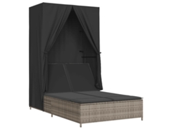 Tumbona doble con dosel y cortinas, mimbre gris, EXCLUSIVA MAISON