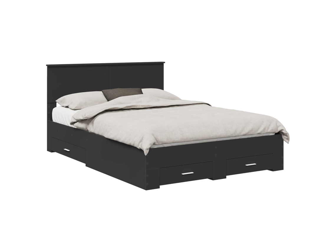 Maison Exclusive - Estructura De Cama Negro 135 X 190 Cm Madera De Ingeniería