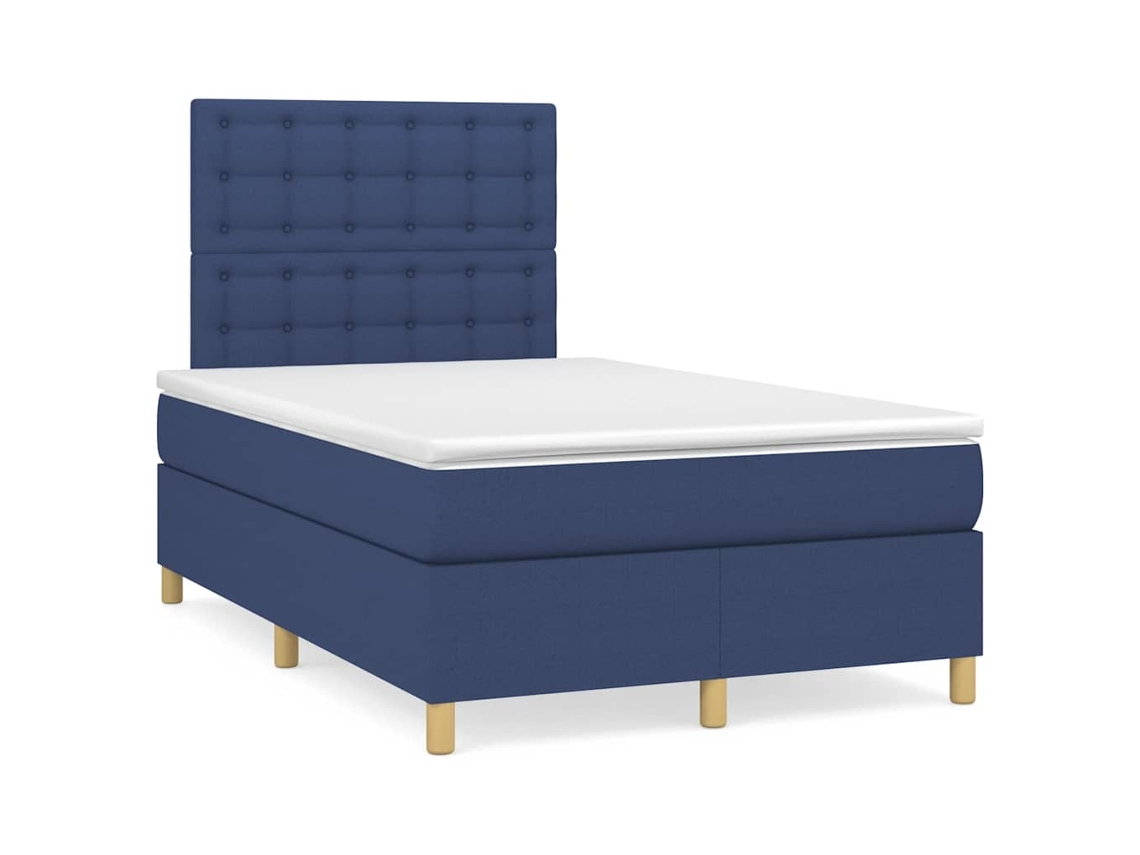 Cama Box Spring Con Colchón Y Luces Led Tela Azul 120x190 Cm