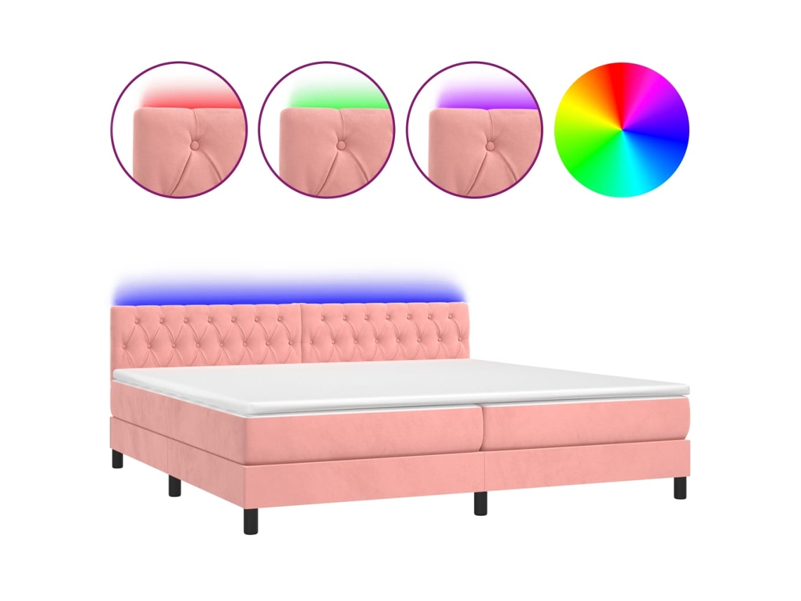 Maison Exclusive - Cama Box Spring Colchón Y Led Terciopelo Rosa 200x200 Cm