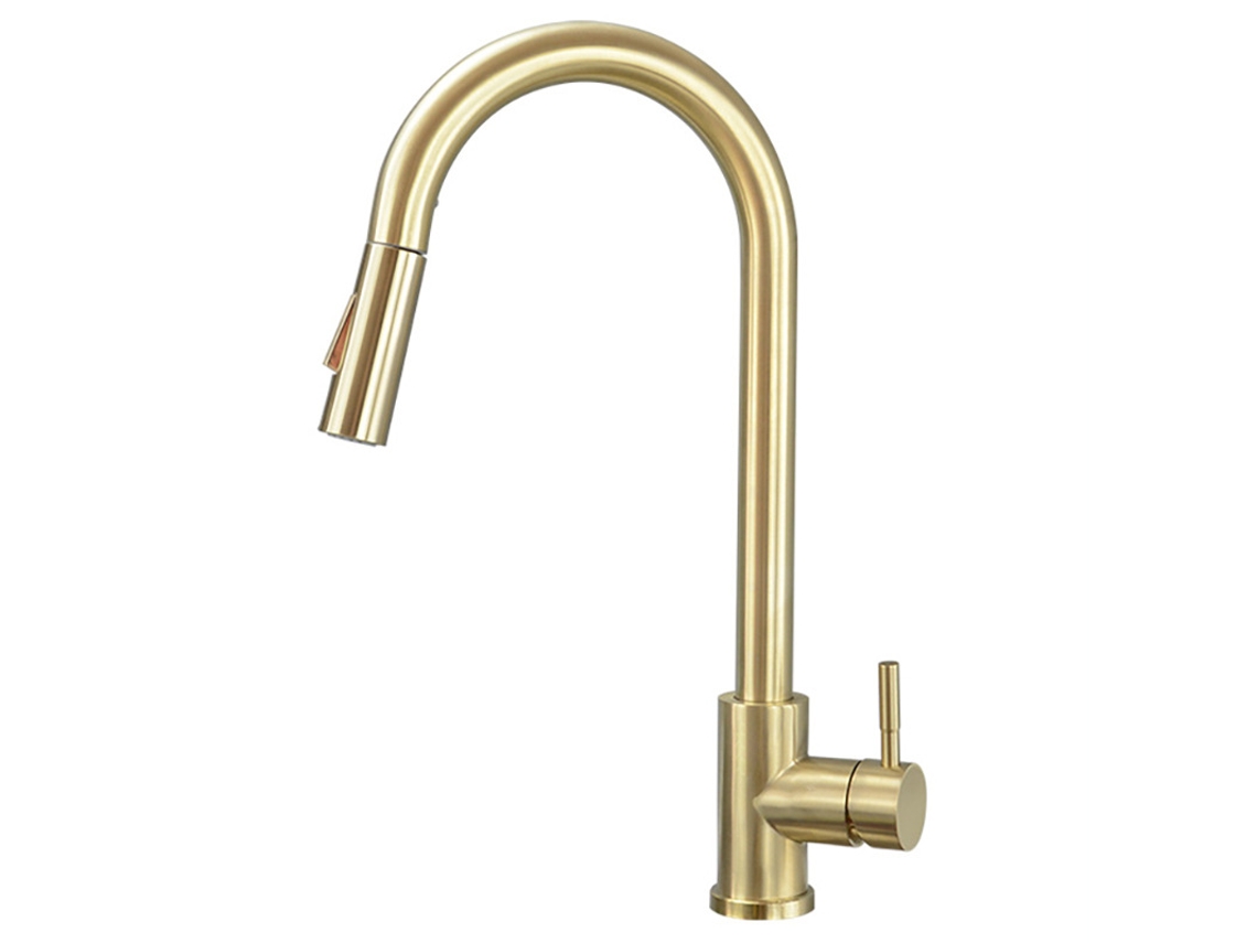 (oro) Grifo Giratorio De Doble Función De Acero Inoxidable Para Agua Fría Y Caliente, Tipo Extraíble - 210*50*430 Mm