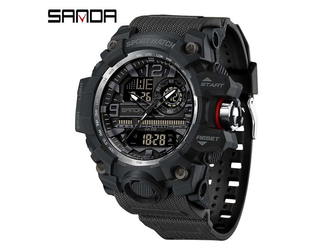 Reloj Electrónico De Moda (totalmente Negro para Hombre) Con Acabado Luminoso, Resistente Al Agua, A Prueba De Golpes Y Con Alarma.