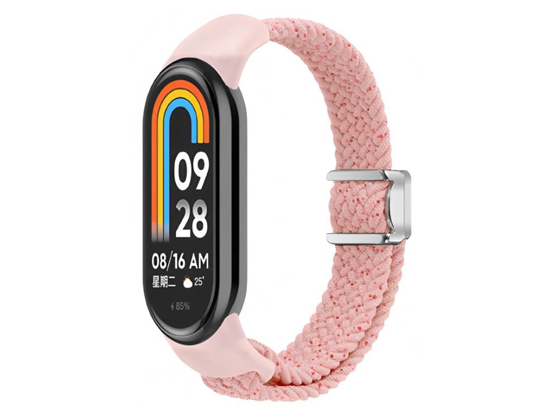 Bracelete Para Xiaomi Smart Band 10/9/8 - Nylon Trançado - Fivela Magnética Rosa Estrela