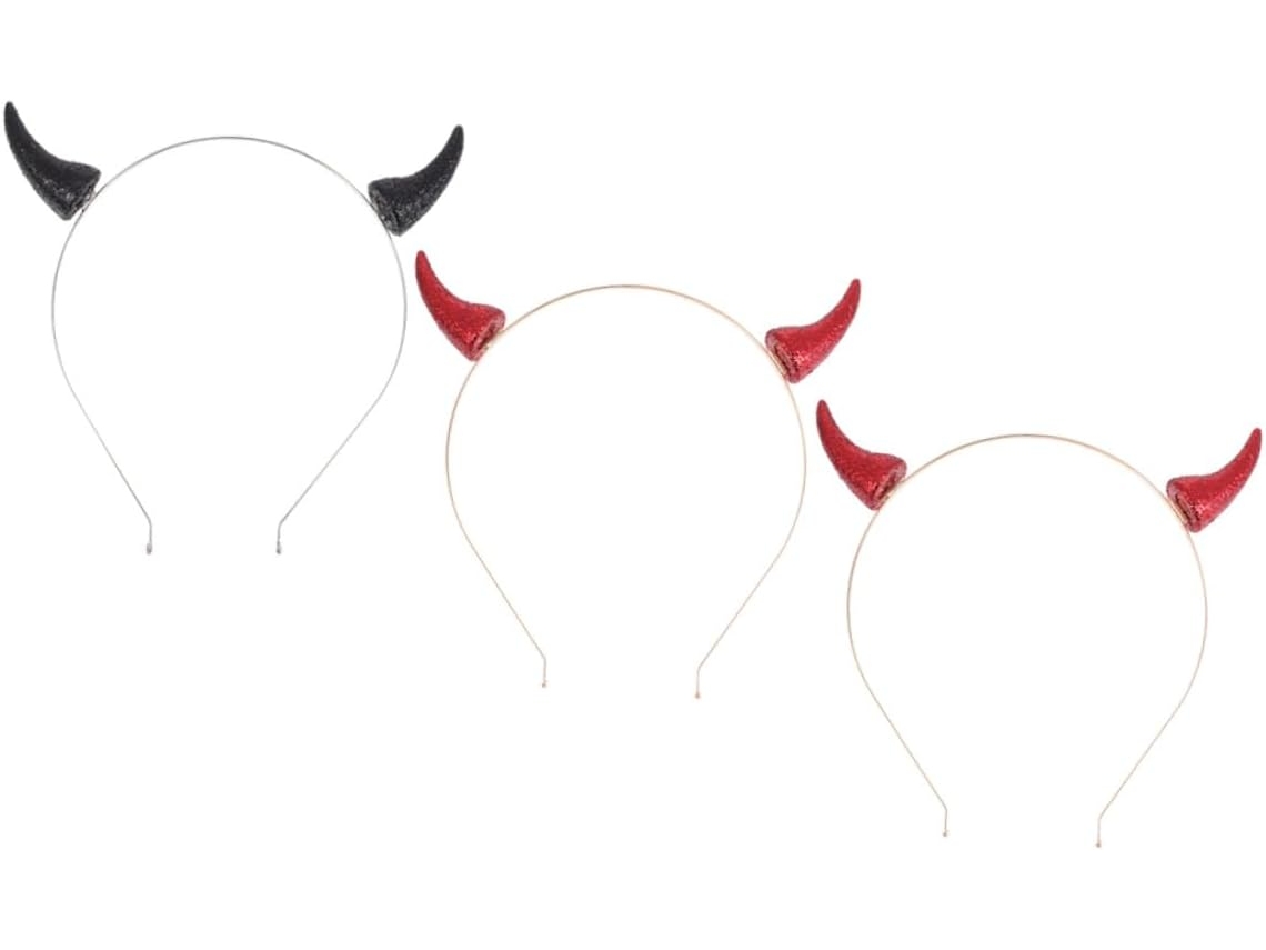 Nuobesty Set De 3 Diademas Con Cuernos De Diablo Para Halloween, Pinzas Para El Cabello Y Accesorios