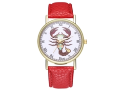 Reloj De Cuarzo Con Correa De Cuero, Diseño De Escorpio, 12 Constelaciones (rojo)