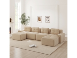 Sofá Modular 4 Plazas - U Chaise Longue, Cómodo, Tapizado, Antideslizante - Beige