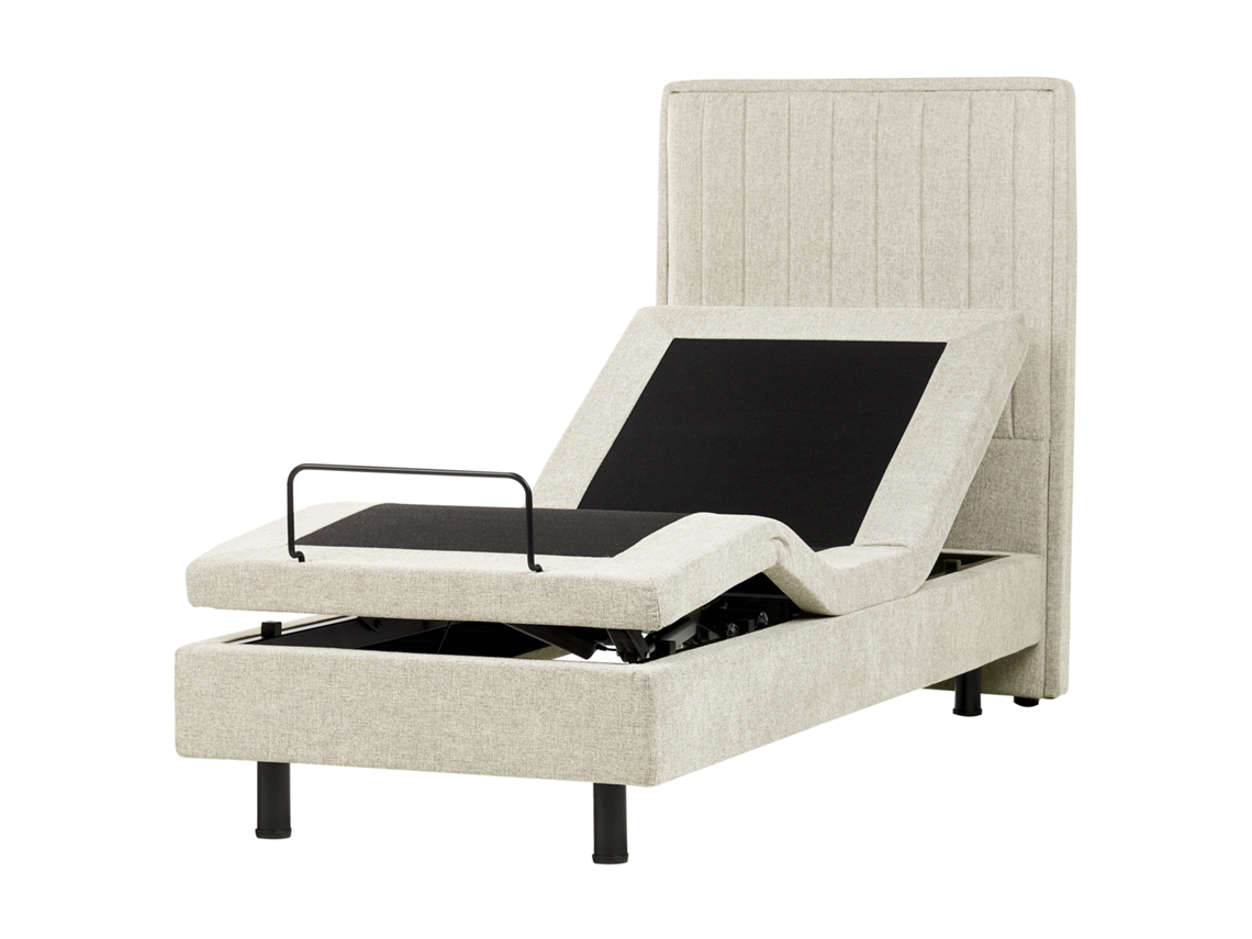 Cama Ajustável Através de Comando Remoto BELIANI Castellan de Tecido Creme 80x200