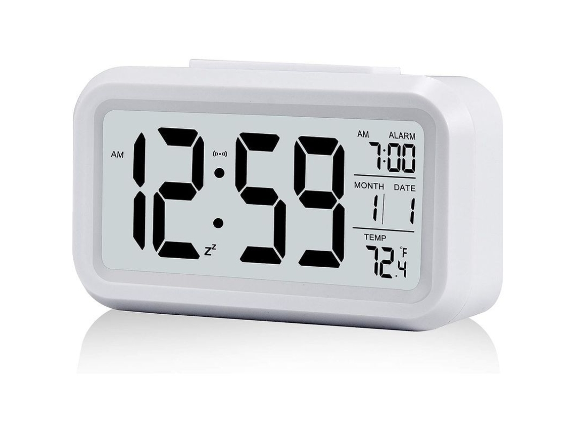 2026-reloj Despertador Digital Inalámbrico Con Luz Nocturna Inteligente, Temperatura, Fecha Y Display Lcd Blanco