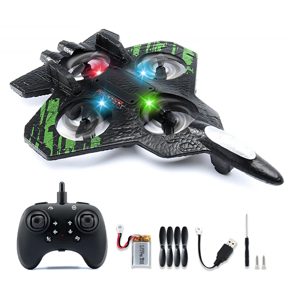 Avión De Control Remoto (verde), A Prueba De Choques, Con Luces, Giro 3d, Cuadricóptero De Control Remoto
