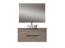 Mueble de Baño con Lavabo, Espejo y Luz Led Ken 100x45 Cm Acabado Desierto Mate 2 Cajones Suspendidos Kibath