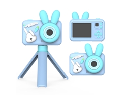 Cámara infantil 9600w de doble cámara, mini cámara digital portátil de dibujos animados, conejo azul