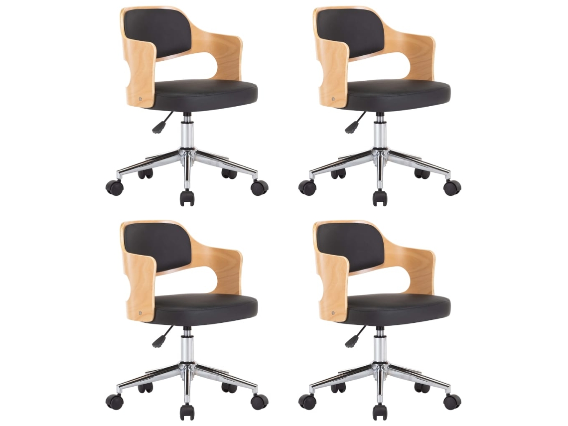 Maison Exclusive - Sillas De Comedor Giratorias 4 Uds Madera Curvada Y Cuero Negro