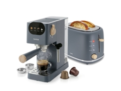 Nordic Set Cafetera 20 Bares Cápsulas, Café Molido Espumador Leche Tostadora 2 Rebanadas Anchas Briebe Skt1221gry Gris