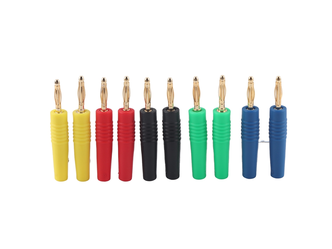 10 unidades de conectores banana U49 de 2 mm, ABS + cobre, rojo, negro, amarillo, verde y azul para pruebas eléctricas | Sin marca