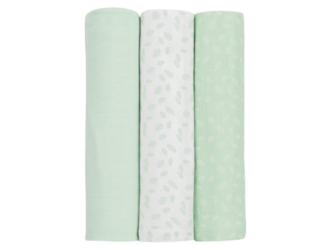 Set Pañal Muselina 3uds 80X80Cm Hojas Menta KIKKA BOO
