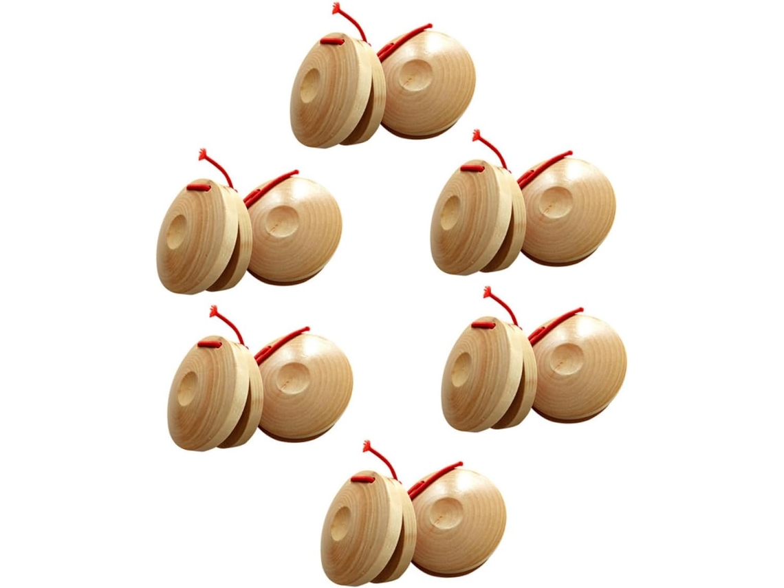 Castañuelasinstrumentos De Percusión De Madera Sintética Colorido Beige, Juego De 12 Piezas