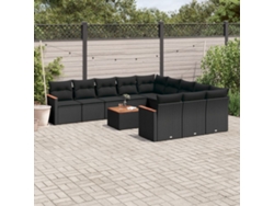 Conjunto de sofá de jardín de 12 piezas con cojines de mimbre negros DKD Home Decor