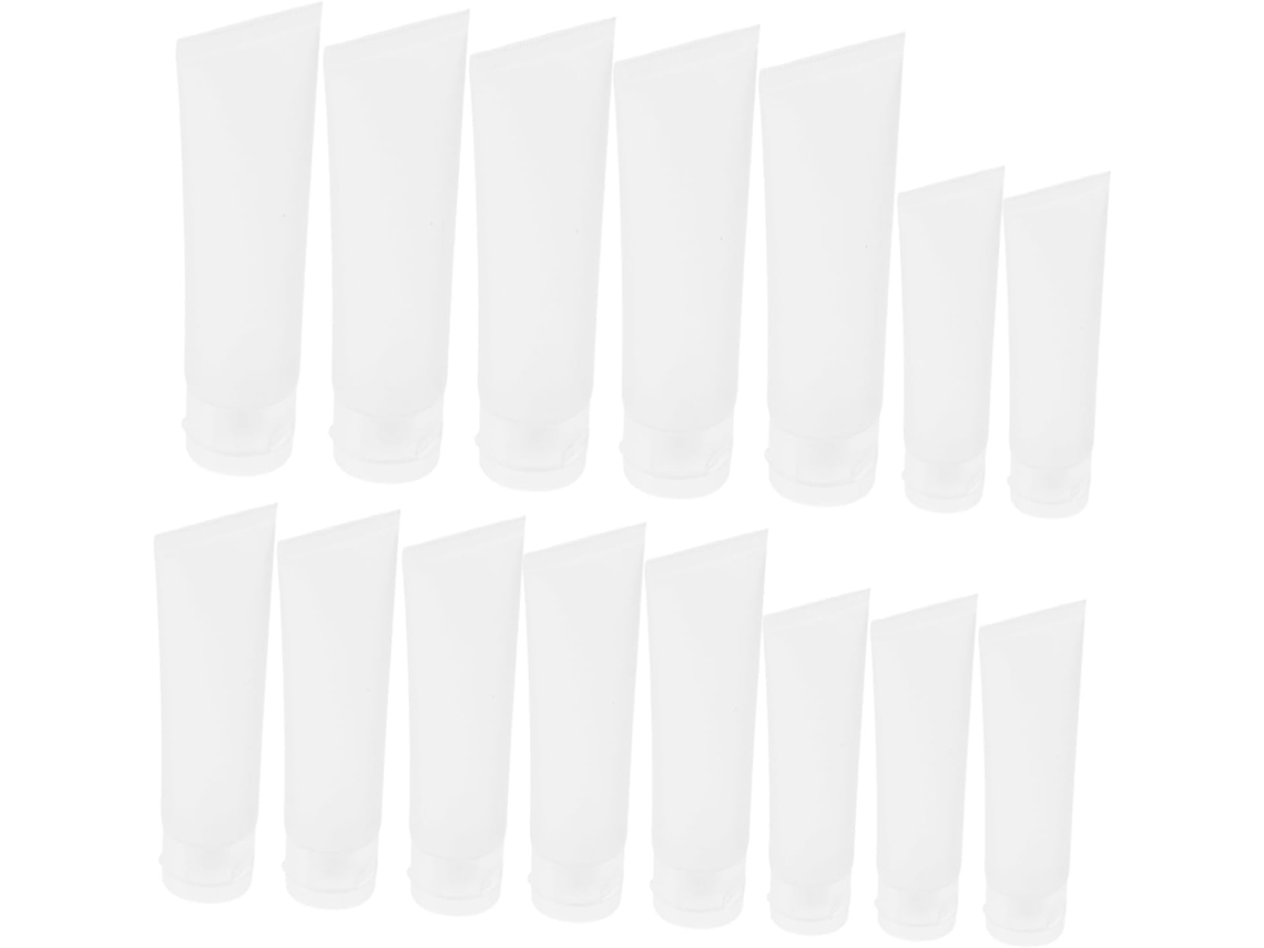 Paquete De 30 Tubos Flexibles Transparentes (20 Ml, 30 Ml Y 50 Ml) De Pe Con Tapa Abatible, Recargables.