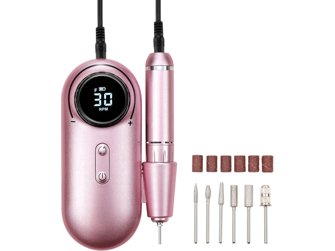 Polidor de Unhas sem Fio Kit de Broca para Manicure e Pedicure 30000 RPM Fresadora Recarregável com 6 Brocas