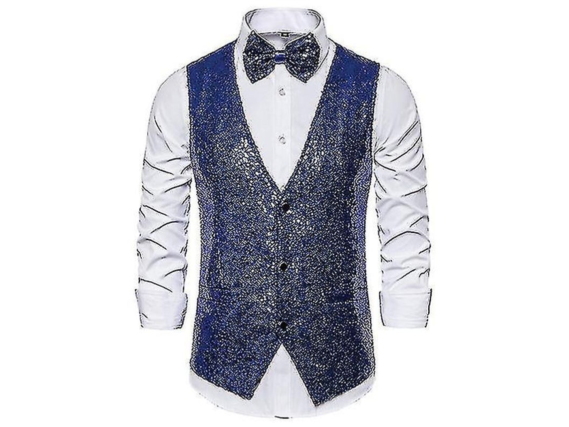 2026-chaleco De Lentejuelas Para Hombre Con Corbata De Moño Traje Brillo V-neck Fiesta Disco Eventos