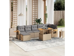 Conjunto de sofá de jardín con cojines, mimbre beige PE Dkd Home Decor