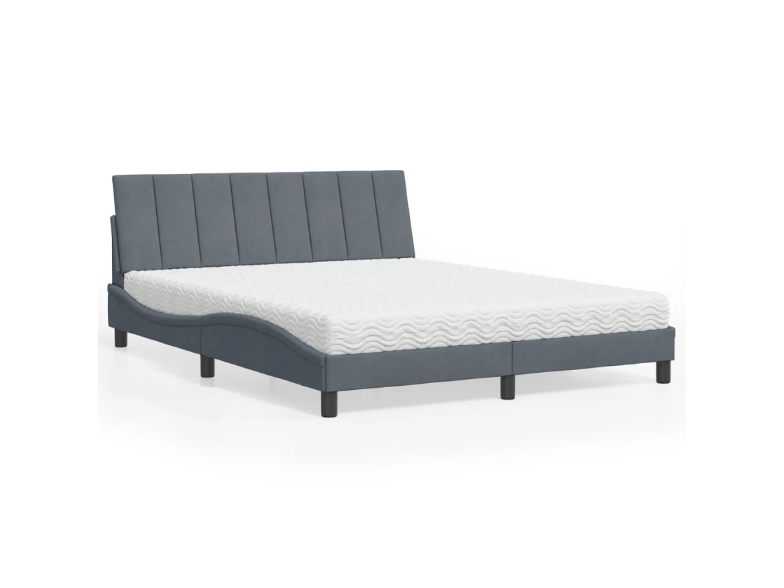 Cama Con Colchón Terciopelo Gris Oscuro 160x200 Cm