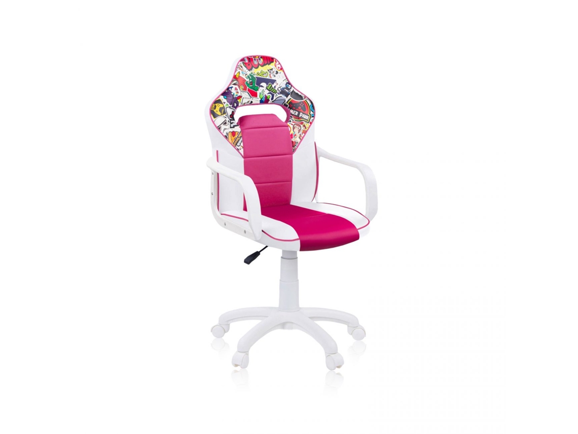 Silla gaming con ruedas y reposabrazos 98-109,5 cm DRW Sticker - Blanco - Rosa DRW 46,5 x 98-108 x 46cm cm