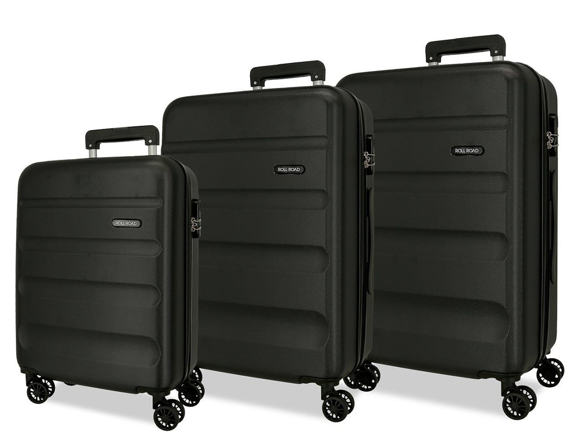 Set de 3 Maletas de Viaje ROLL ROAD Flex Negras (55/65/75cm - 35/56/91L)