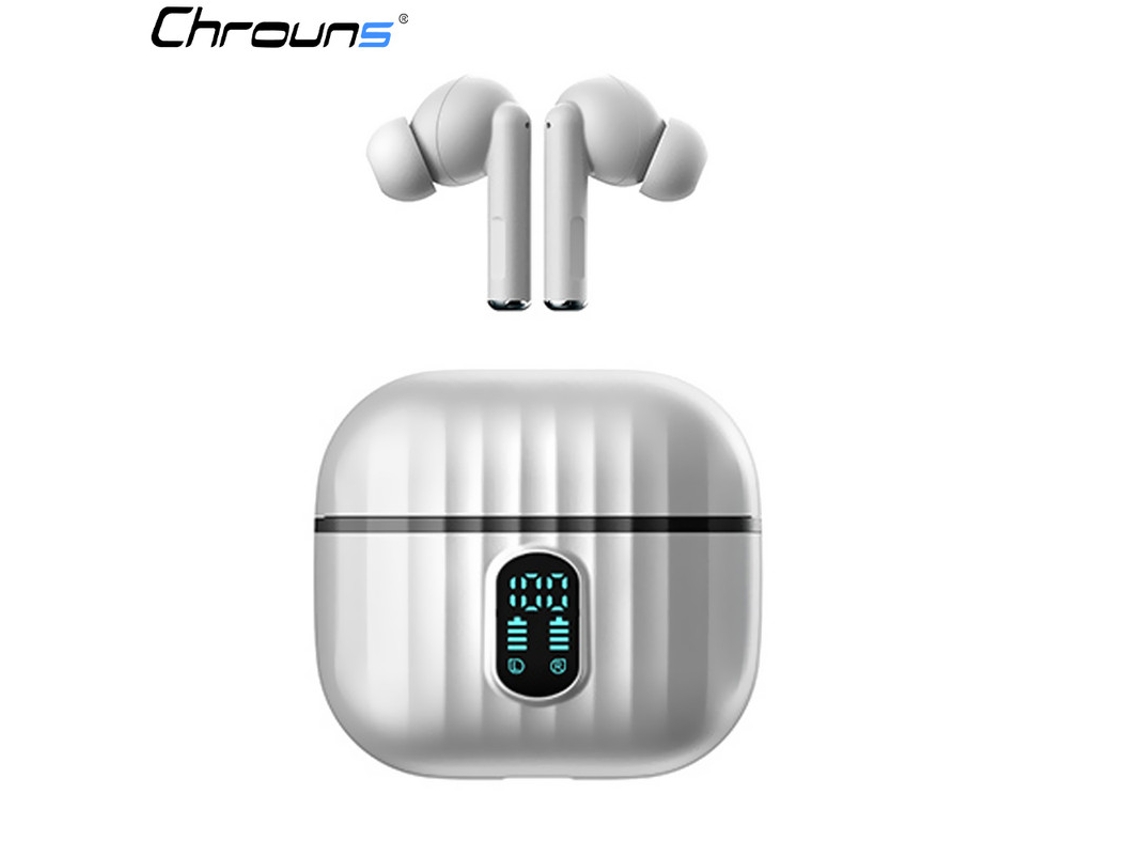 Auricular Inalámbrico Bluetooth, Chrouns Ipx5 A Prueba De Agua, Tiempo De Reproducción De 36h Con Blanco