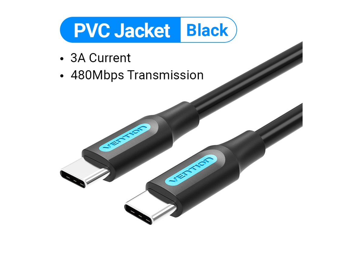 Cable USB-C a USB-C PD de 60 W, PVC negro, QC 4.0 PD 60 W, para MacBook Pro, Xiaomi Mi 10