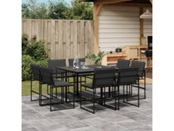Conjunto de comedor de jardín de 9 piezas con cojines de textilene negros de DKD Home Decor