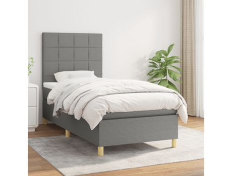 Cama con somier VIDAXL (Gris - Tela - 193 x 90 x 128 cm)