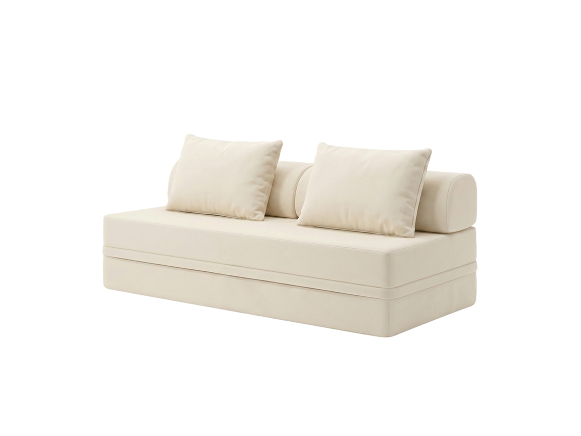 Sofá Modular 3 Lugares Convertible Liso Beige