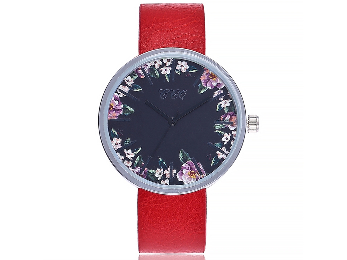 Reloj De Pulsera Ccq Fashion Para Mujer Con Esfera Redonda Y Estampado Floral, Movimiento De Cuarzo Rojo.