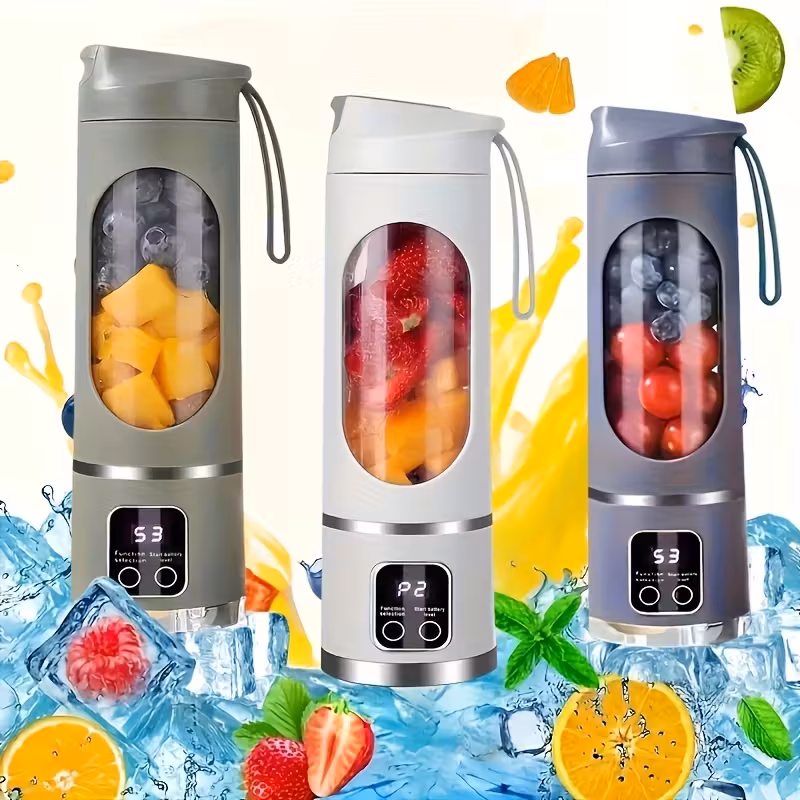 Licuadora portátil inalámbrica y exprimidor manual, disponible en tres colores. Ideal para preparar jugos frescos. Stelasplen