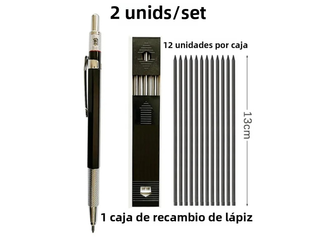 Juego de portaminas, 2,0 mm, 2B, grafito azul/marrón, ideal para estudiantes. Mdug (negro, 2 unidades)