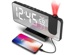 Despertador LED digital, proyección 180°, radio FM, pantalla grande, alarma doble, 4 niveles de brillo, USB Kofihety