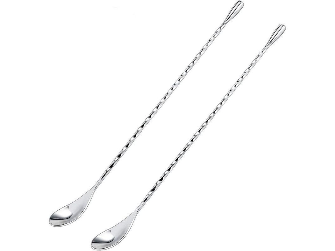 Cuchara De Mezclar De Acero Inoxidable 304, 2 Piezas De 12 Pulgadas Con Patrón Espiral Para Cócteles Y Batidos