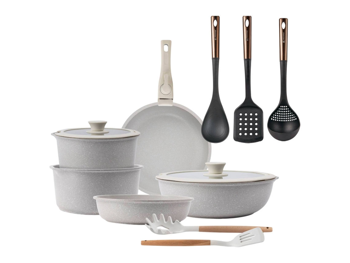 Batería De Cocina,ø18ø20ø26 Cm, De Aluminio Fundido Click&cook  San Ignacio (10 Piezas) Con 3 Utensilios