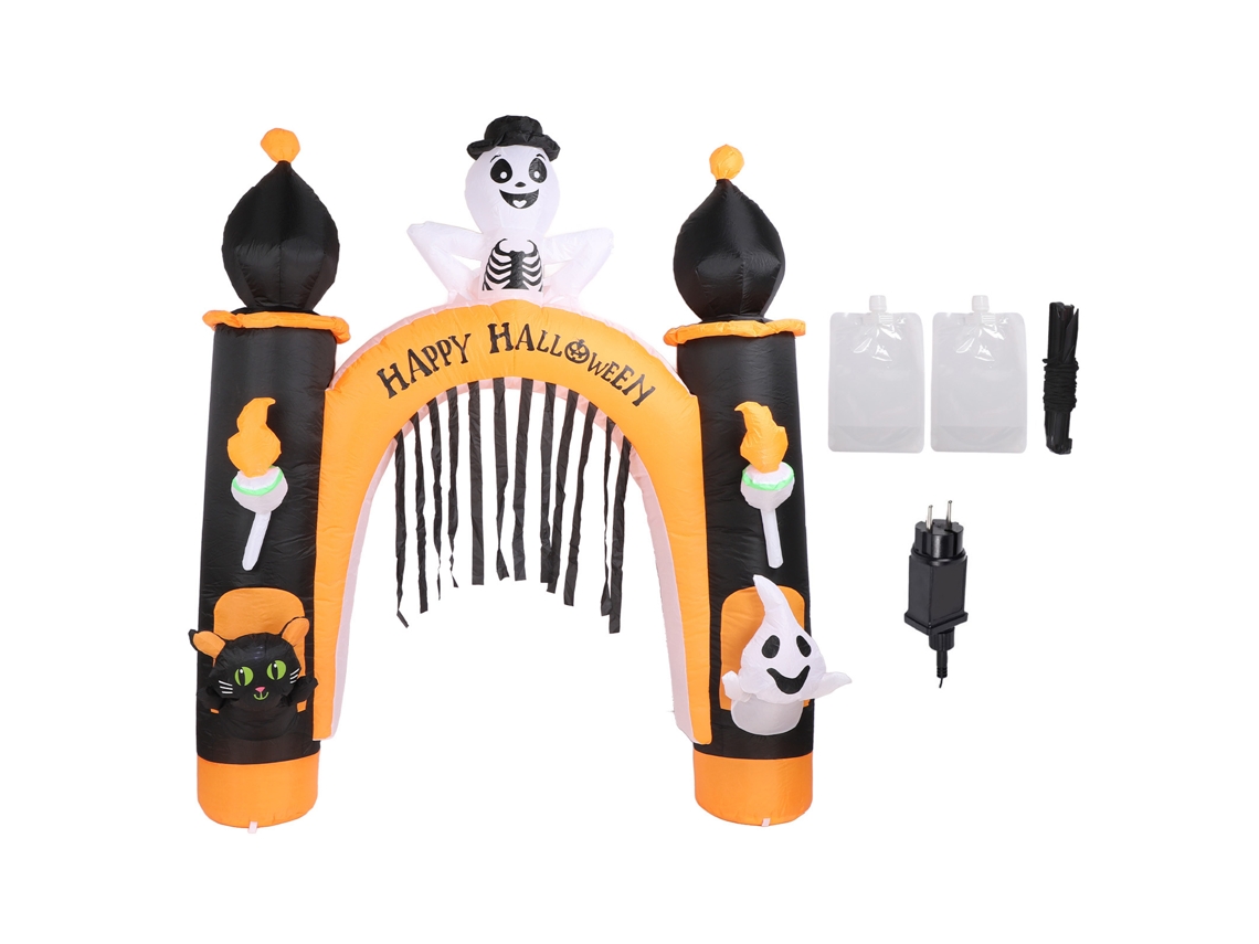 Arco inflable con forma de calavera y luces LED, 2,4 m (8 pies), enchufe europeo