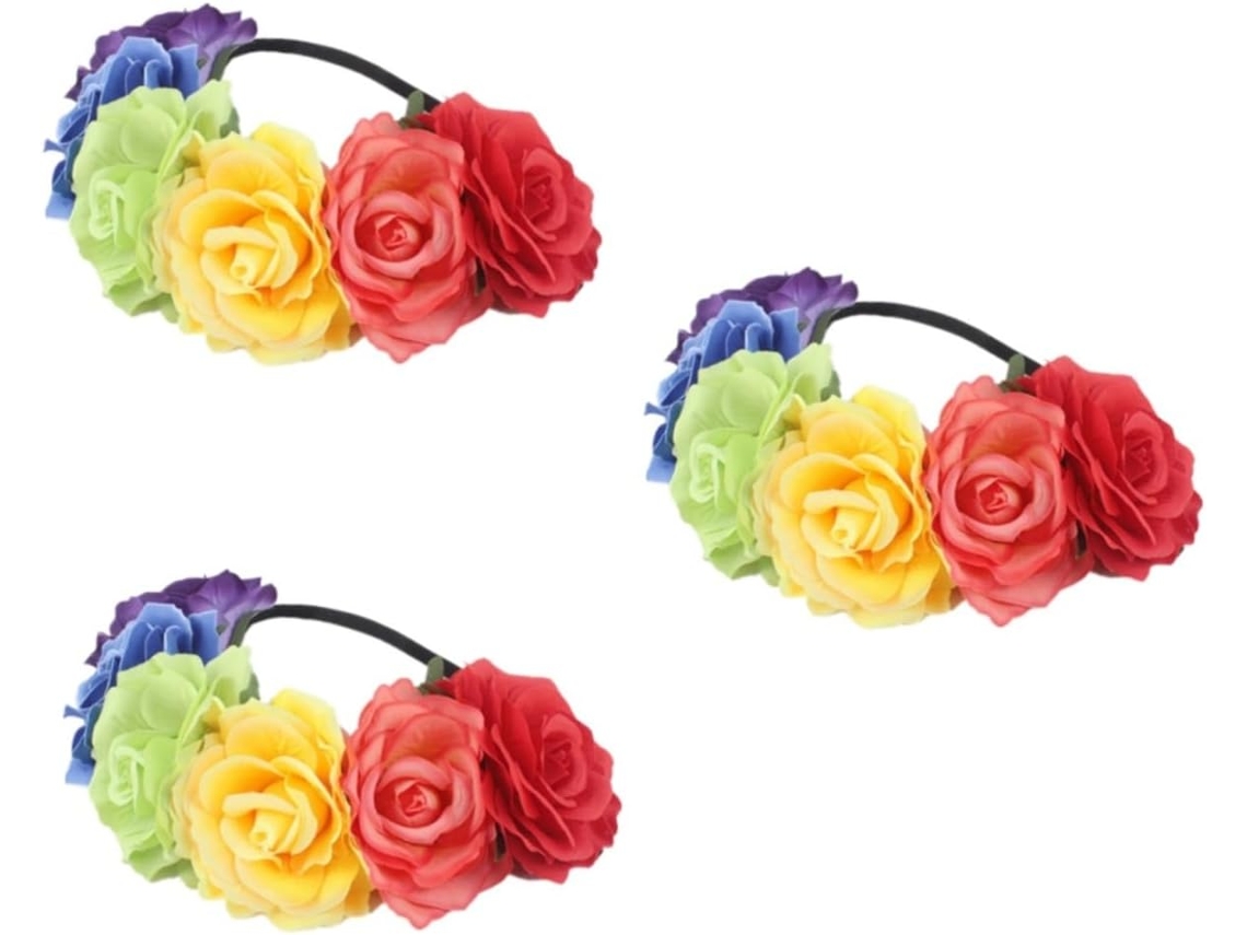 Coroa De Rosas Artificiais De 3 Peças - Tiara Floral Arco-íris Para Casamento, Festa E Fotos